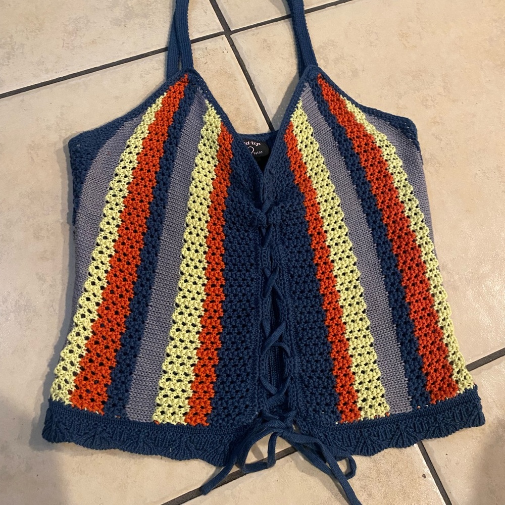 Crochet tank with lace up front small